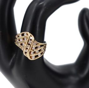 Tested 14K Gold and Diamond Cocktail Ring - Gross 4.4 g.