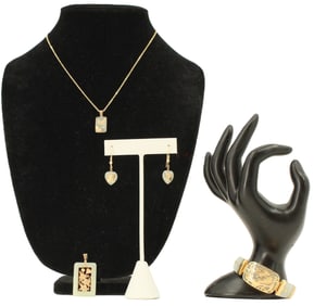 (5) Korean White Jade & 14k Gold Jewelry Pieces