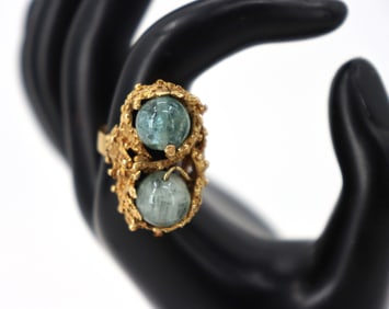 18k Large Cocktail Ring with Double Semi-Precious Stones - Gross 20.3 g.