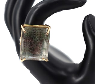 14k Gold and Rectangular Stone Ring - Gross 15.3 g.