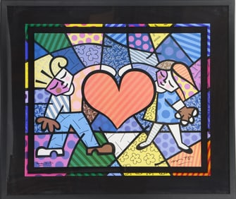 Romero Britto (Born 1963) British, Lithograph Print "Heart Kids"