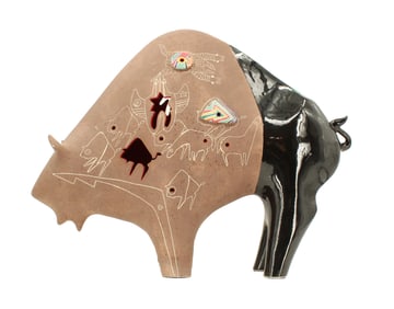 Gene Tobey (1945-2006) American, 1988 Ceramic Buffalo Statue Lamp