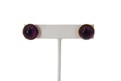 Pair of Tested 14k Gold and Amethyst Earrings - Gross 7.3 g.