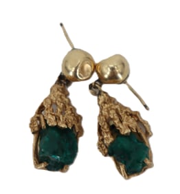 Pair of 14k Gold and Emerald Earrings  -Gross 8.4 g.