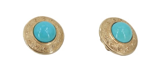 Pair of Marked 14k Gold and Turquoise Earrings - Gross 12.3 g.