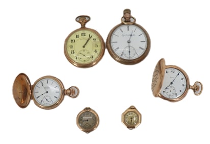 (6) Gold Filled Open Face Hunter Case Pocket Watches - As Is