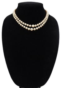 Marked 10k Gold Clasp Double Strand Cultured Pearl Necklace