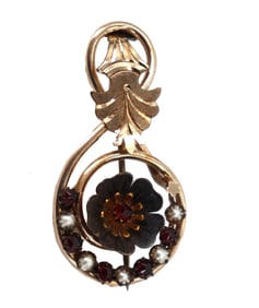 10k Gold Pearl & Stone Brooch - 6.7 g.