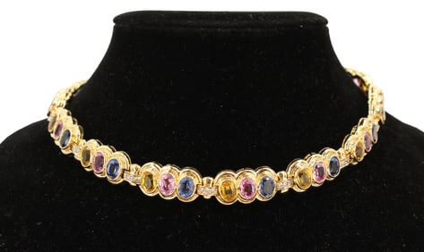 Gold-Plated Marked 925 Silver and Gem Stone Necklace - Gross 3.420 ozt.