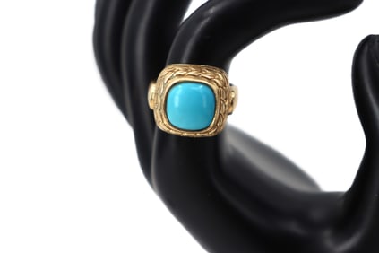 Marked 14k Gold and Glass Ring - Gross 7.9 g.