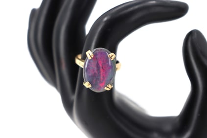 Glass and 14k Gold Ring - Gross 5.1 g