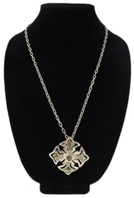 Miguel Melendez Taxco Mexico Silver and Crushed Stone with Sterling Chain Necklace - Gross 1.575