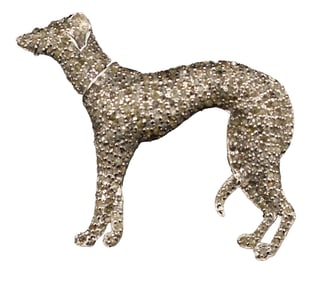 10k Gold and Diamond Greyhound Shaped Brooch - Gross 14.6 g.