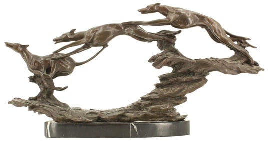 European Bronze Finery Greyhound  Sculpture on Marble Base