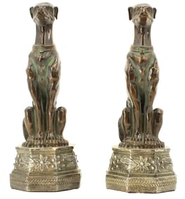 Pair of Seated  Greyhound Whippet Spelter Dog Statues