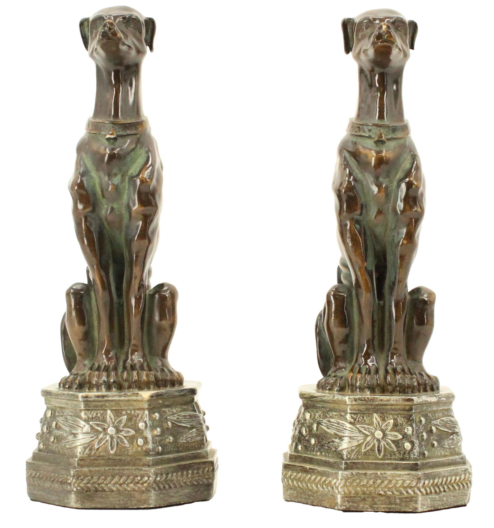 Pair of Seated  Greyhound Whippet Spelter Dog Statues (1 of 16)
