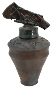 George Whitten (Born 1949) American, Contemporary Raku Pottery Vase / Lidded Urn