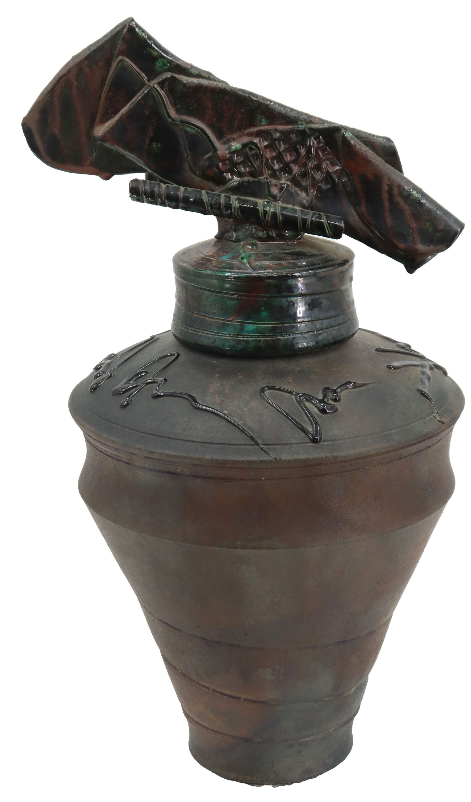 George Whitten (Born 1949) American, Contemporary Raku Pottery Vase / Lidded Urn (1 of 20)