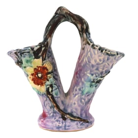 1920s Weller Pottery Silvertone Unique Double Bud Ceramic Vase