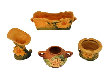 (4) Roseville Pottery Clematis Brown Stoneware Pieces