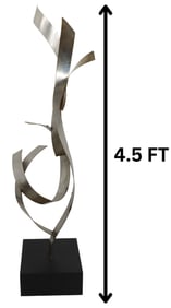 4.5 Feet Abstract Floor Sculpture in Polished Chrome, 1970s