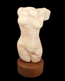 Barbara Ross Grossman Polished Marble Torso on Wooden Base