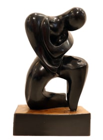 Mid Century Modern Wooden Carved Figural Embracing Sculpture