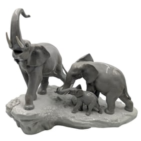 Spanish Lladro "Elephant Family" Porcelain Sculpture