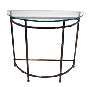 William LaBarge (1918-2003) American, Half Circle Glass Top Brass Faux Bamboo Table