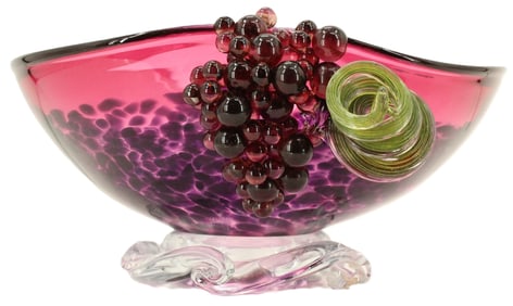 Large Steve Jackson RPM Studios Art Glass Bowl with Grapes