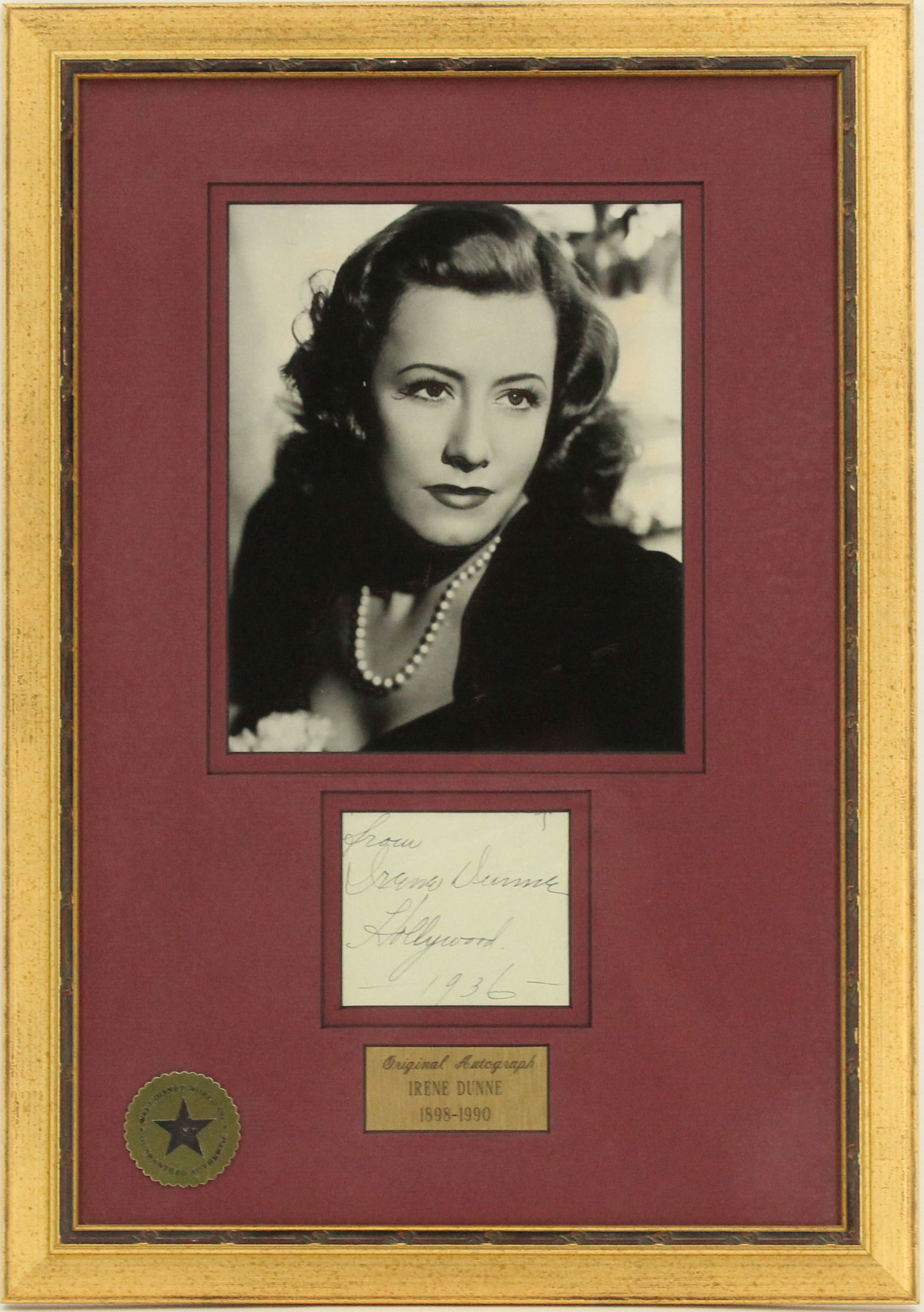 Irene Dunne (1898-1990) American, Hollywood Memorabilia with Signature (1 of 10)