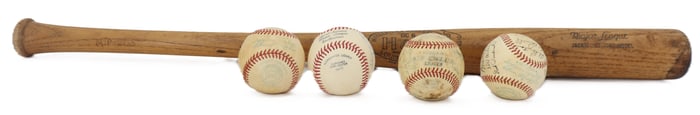 (4) Signed Baseballs and a Louisville Slugger Bat