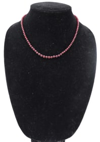 Garnet Colored Glass Beaded Necklace with 14k Gold Clasp