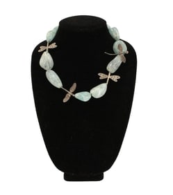 Dyed Quartz and Metal Dragonfly Necklace