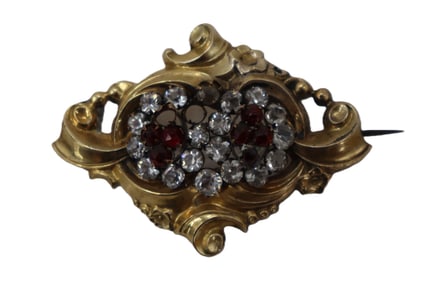 Victorian Brooch With Garnets & Rhinestones