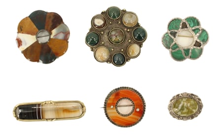 6 Brooches - 1 Marked Sterling