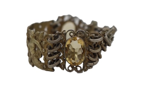Vintage Marked Sterling Silver & Citrine Cuff Bracelet - Gross 2.105 ozt.