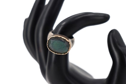 Marked 925 Silver, Tested 10k gold, and Tourmaline Ring - Gross 12.7 g.