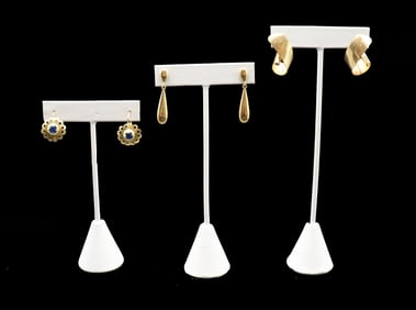 (3) Pairs of 10k Gold Earrings - 9.9 g.