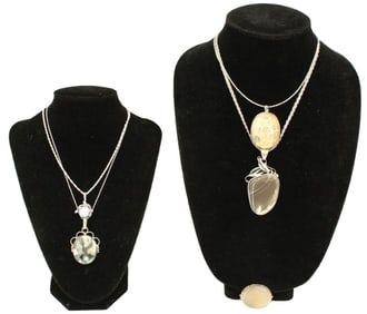 Sterling Jewelry - (4) Necklaces and 1 Brooches