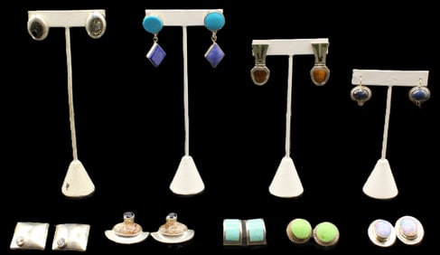 (9) Pairs of Mexican Silver Earrings - Gross 4.355 ozt.