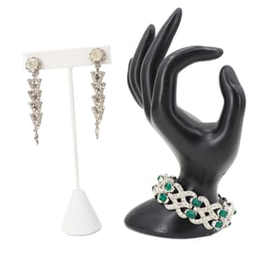 Rhinestone Bracelet and Pair of Earrings