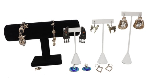 5 Pairs of Sterling Silver Earrings & 2 Sterling Silver Bracelets- 2.440 ozt.