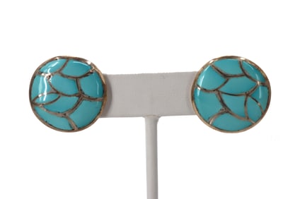 Pair of Turquoise Enamel Earrings