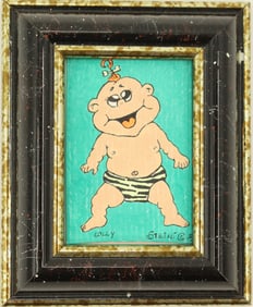 Iris Daniels (1959-2024) German/American, Miniature Oil on Board Cartoon Baby