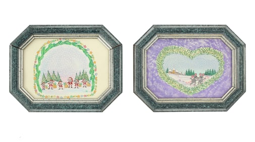 Iris Daniels (1959-2024) German/American, 2 Christmas Miniatures Oil on Paper