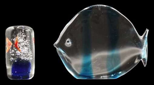 (2) Italian Oggetti Glass Fish Sculptures