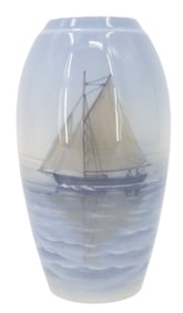 Danish Copenhagen B&G Ceramic Vase With Nautical Sailboat Scene
