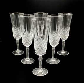 (6) Cut Crystal D'Arques Durand Masquerade Champagne Flutes