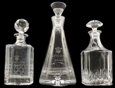 Group of 3 Lingfield Park Racecourse Winner Decanters